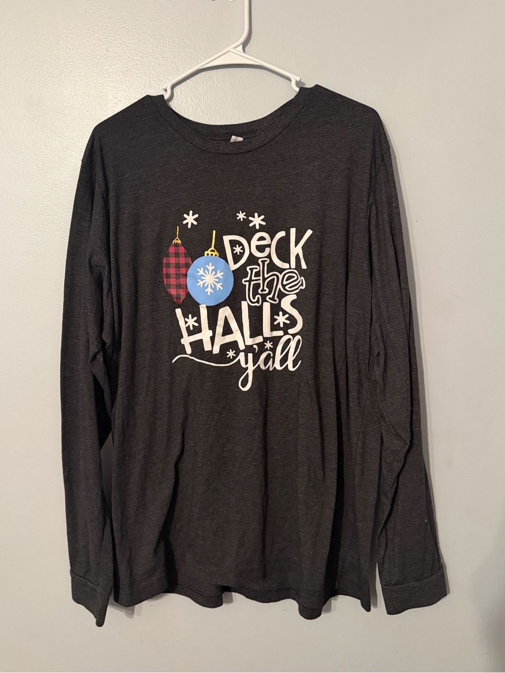 Bella Canvas Kids Long Sleeve Tee - Charcoal with Red & Blue Ornaments